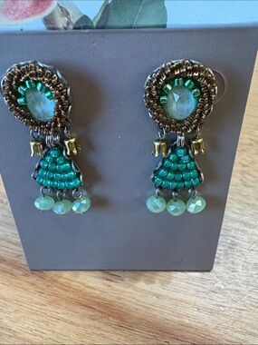 Ayla Bar ArtusanGreen Beaded Drop Earrings with gold